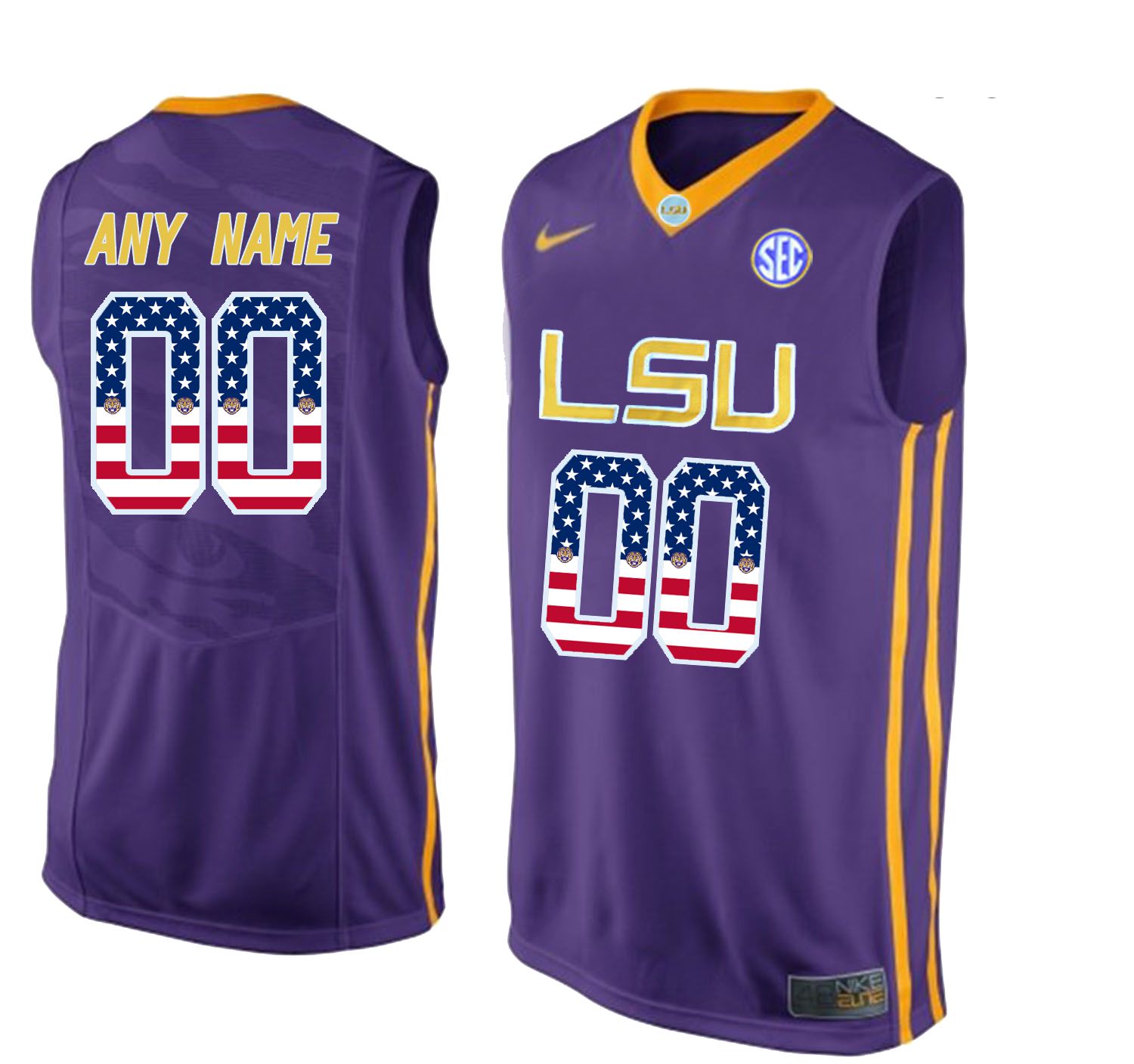 Men LSU Tigers #00 Any name Purple Flag Customized NCAA Jerseys1->customized ncaa jersey->Custom Jersey